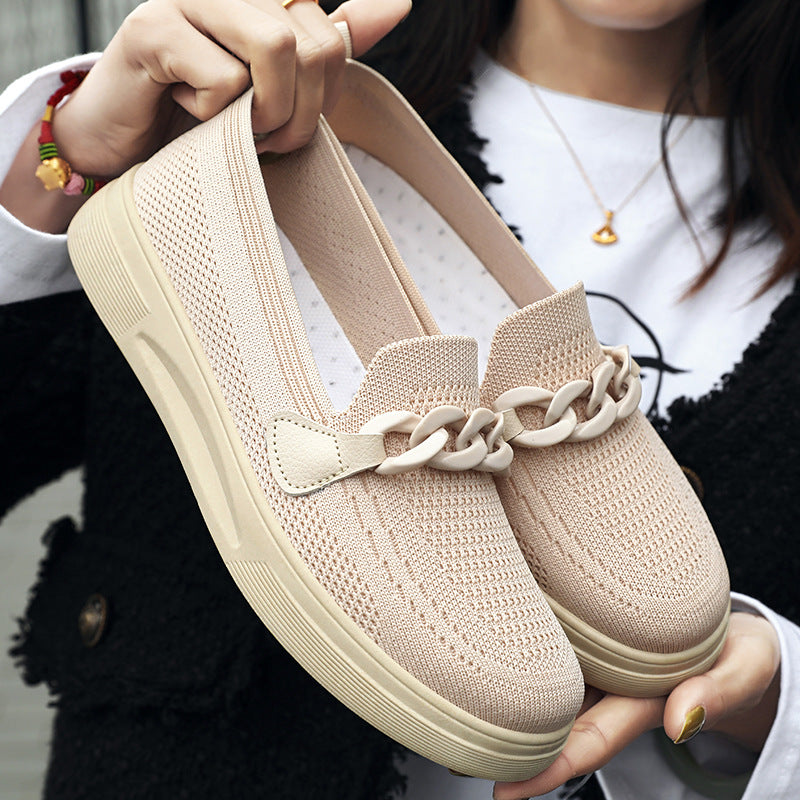 Damen Atmungsaktive Slip-On Sneakers mit modischem Kettendetail EB