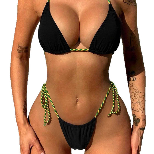 Damen Minimalistischer Triangel-Bikini mit verstellbaren Bindebändern EB