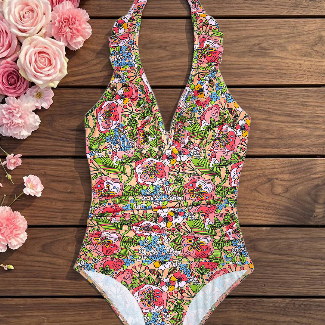 Damen Blumenmuster Einteiler Badeanzug EB