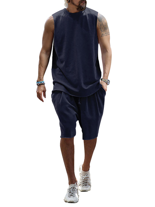 Herren sportliches Tanktop und Shorts-Set aus hochwertigem Baumwollmix EB