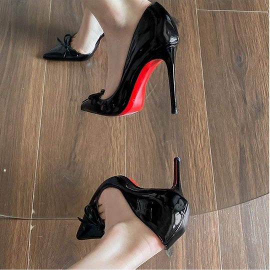 Damen elegante High Heel Pumps mit zierlicher Schleifenverzierung EB
