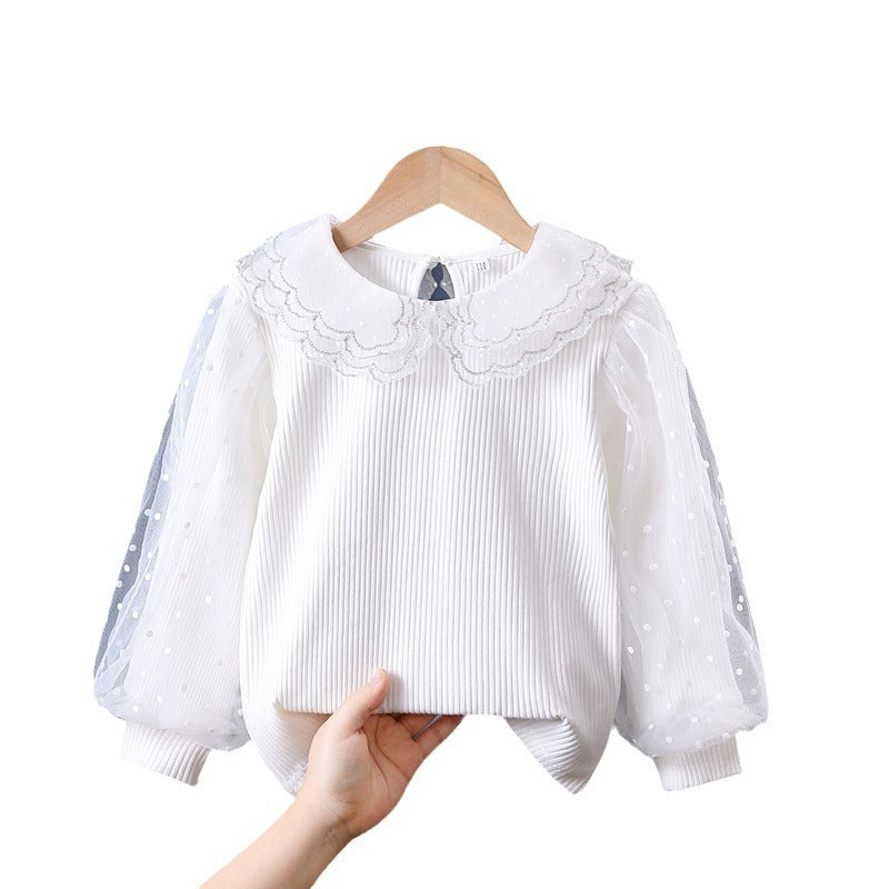 Damen gemütliches Sweatshirt mit transparenten Puffärmeln EB
