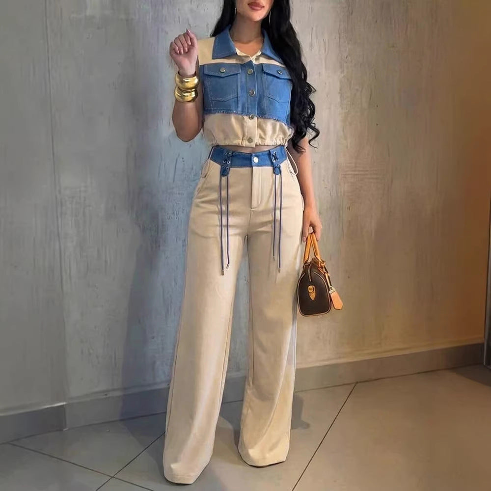 Damen Modischer Overall mit Denim-Design und Stylish-Bund EB