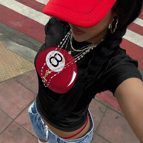 Damen Crop-T-Shirt mit kreativem Telefon-Design EB