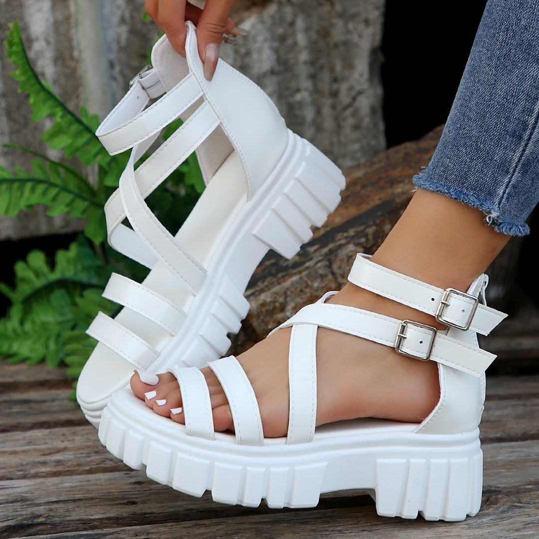 Damen Plateausandalen mit verstellbaren Riemen und robustem Profil EB