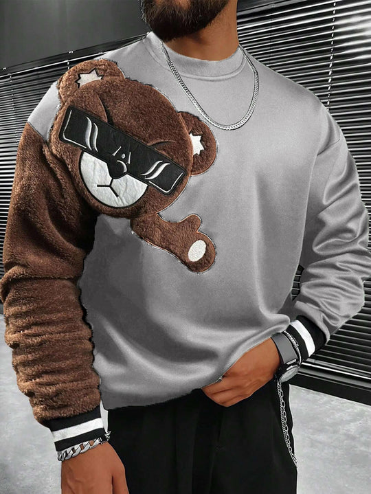 Herren Sweatshirt mit plüschiger Bärenapplikation EB