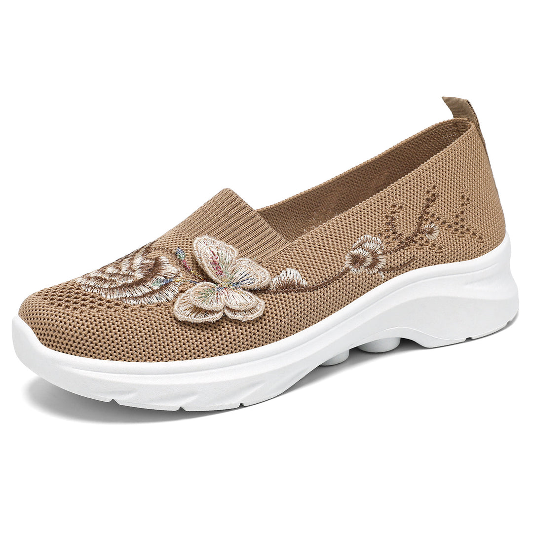 Damen Slip-On Sneakers mit floralem Stickdesign und rutschfester Sohle EB