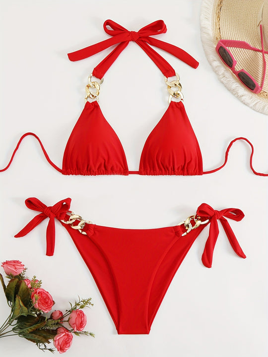 Damen Triangel-Bikini mit modischen Kettenakzenten EB