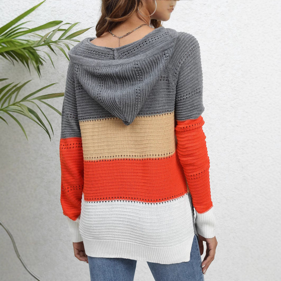 Damen lässiger Kapuzenpullover mit modischem Farbblockdesign EB