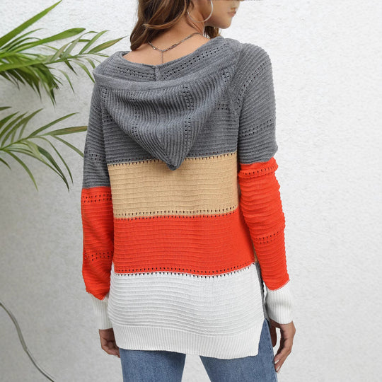 Damen lässiger Kapuzenpullover mit modischem Farbblockdesign EB