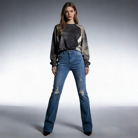 Damen lässige Skinny-Jeans im modernen Destroyed-Look EB
