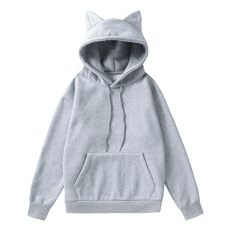 Damen Hoodie mit Katzenohren und Kängurutasche EB
