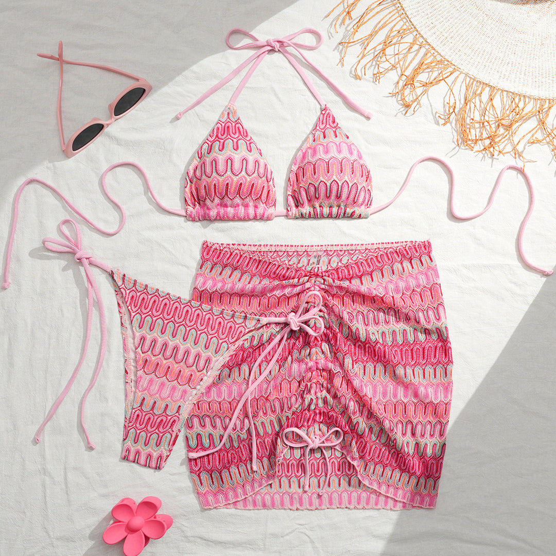 Damen Triangel-Bikini mit Raffinierten Knüpfdetails und Passendem Rock EB
