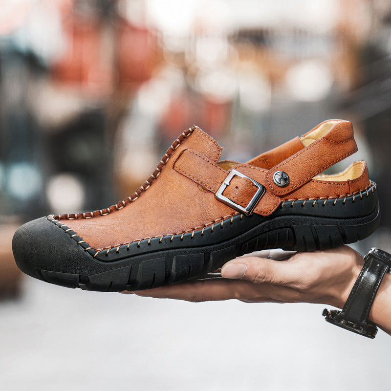 Herren Clogs aus hochwertigem Leder mit komfortablem Riemen und rutschfester Sohle EB