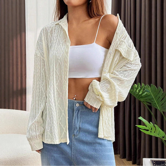 Damen lässige Bluse mit Jacquard-Muster EB