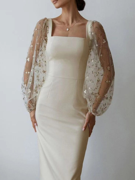 Damen Kleid mit romantischen transparenten Puffärmeln EB