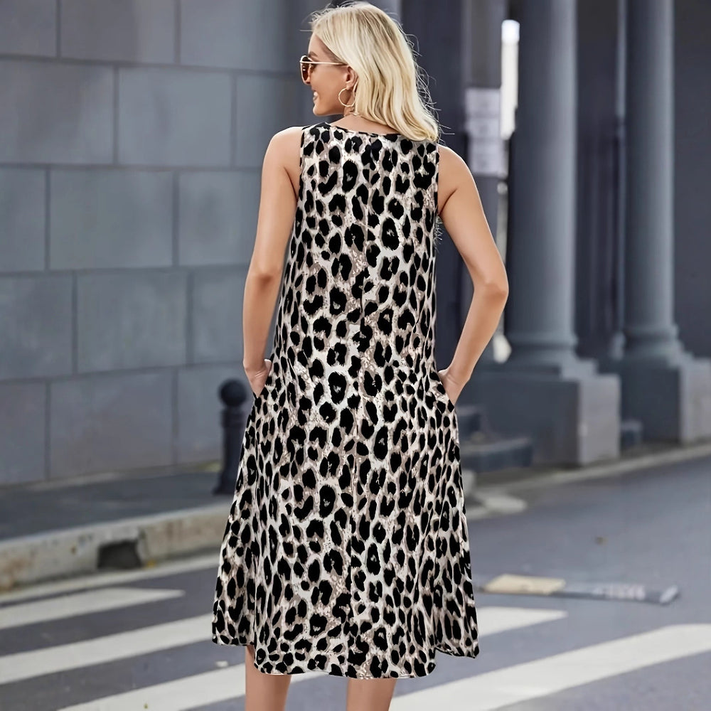 Damen Sommerkleid mit trendigem Leopardenmuster und praktischen Taschen EB