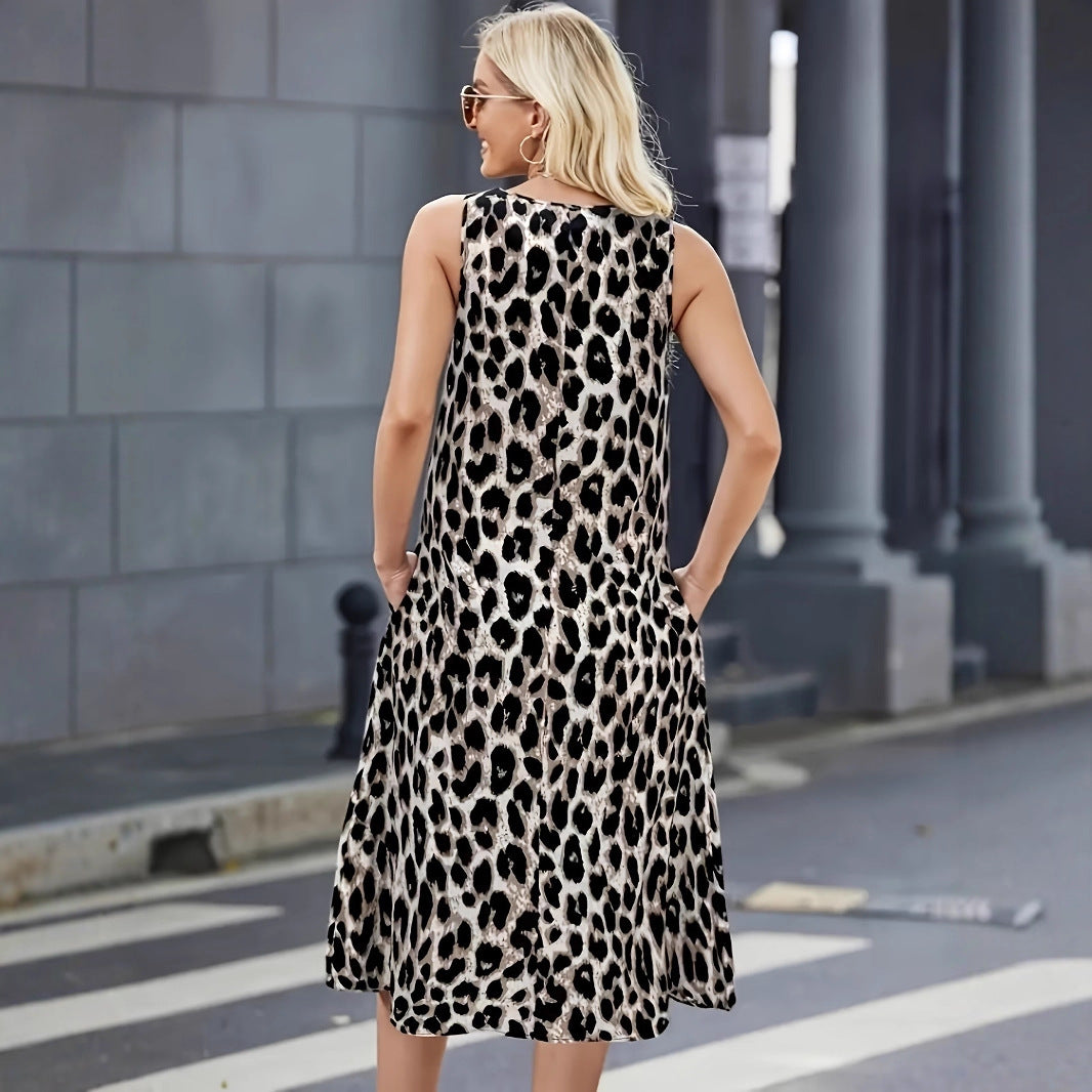 Damen Sommerkleid mit trendigem Leopardenmuster und praktischen Taschen EB