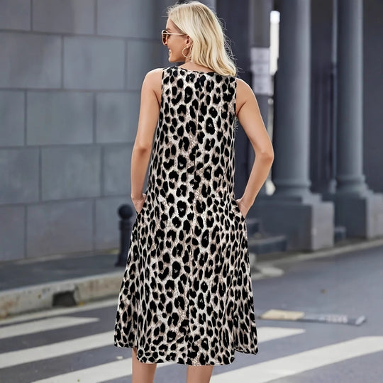 Damen Sommerkleid mit trendigem Leopardenmuster und praktischen Taschen EB