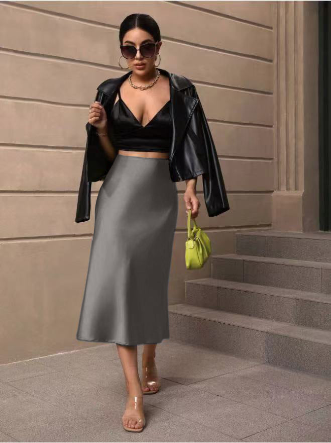Damen Satin Rock mit schwingendem Saum und elegantem Schnitt EB