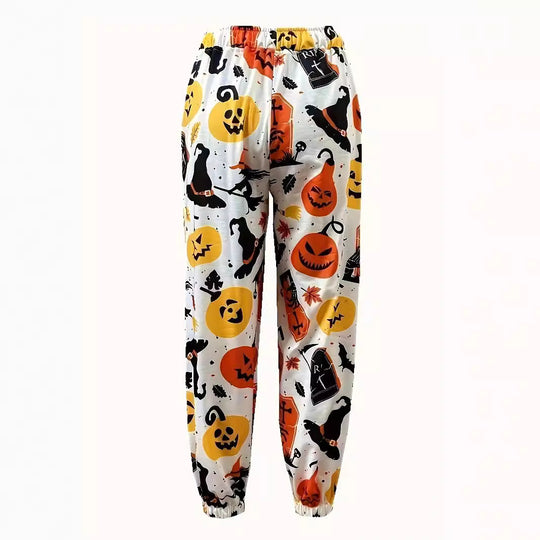 Damen Freizeithose mit buntem Halloween-Motiv und elastischem Bund EB