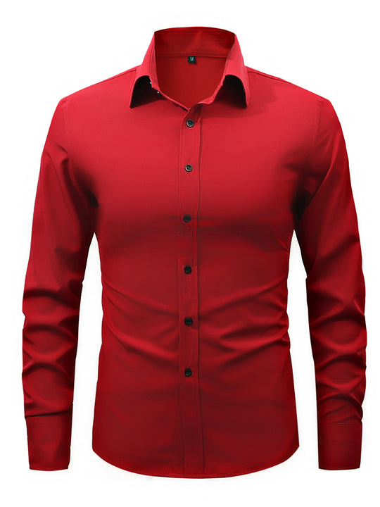 Men's  slim fit long sleeve stretch cotton dress shirt with spread collar EB