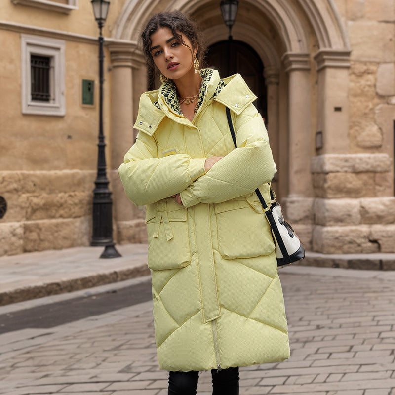 Damen gefütterter langärmliger Winterparka mit verstellbarem Kapuzenkragen und praktischen Taschen EB