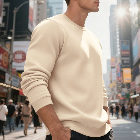 Herren lässiger Rundhals-Sweatshirt aus hochwertigem Baumwollmix mit strukturiertem Material EB