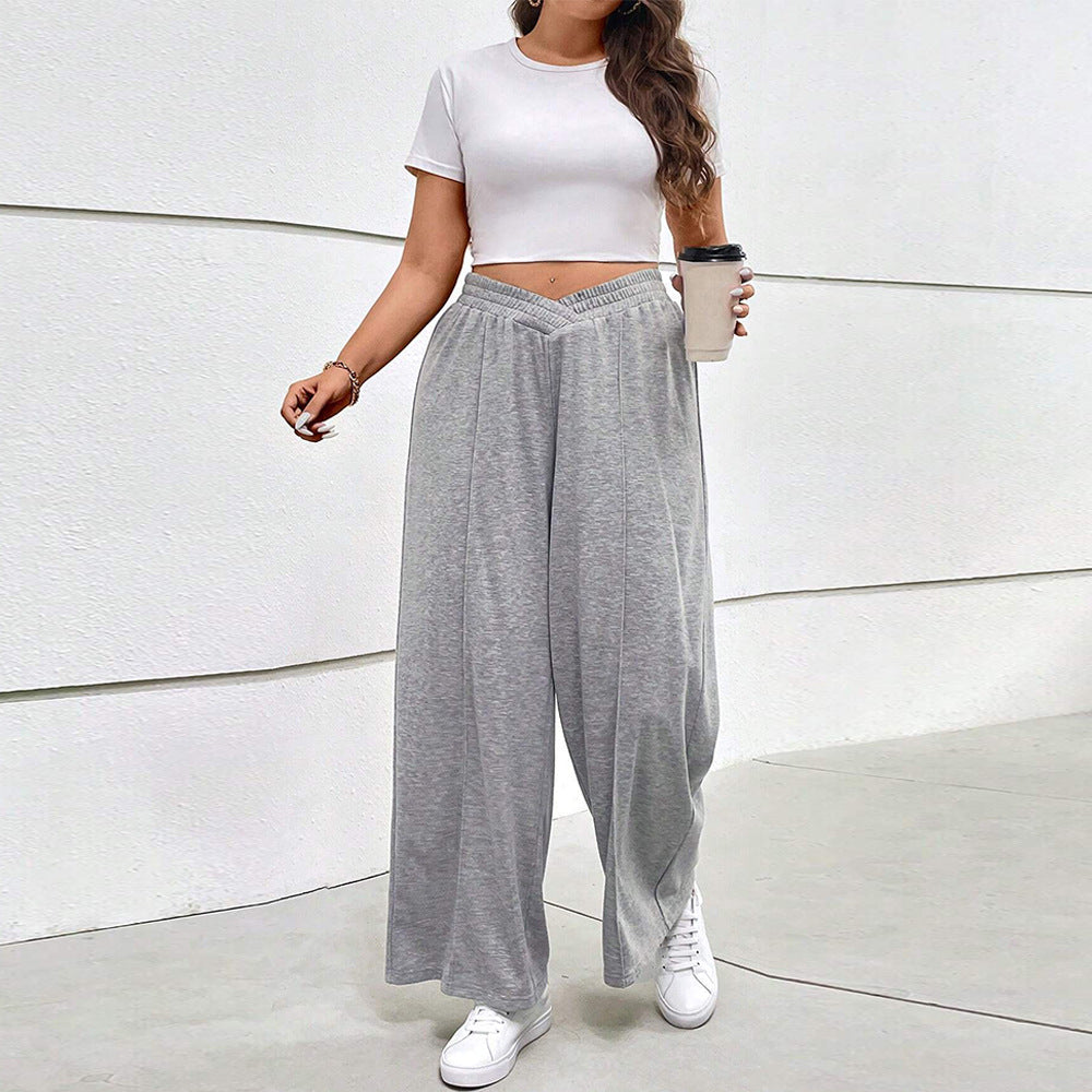 Damen weit geschnittene Freizeithose mit elastischem Bund und Cross-Over-Design EB