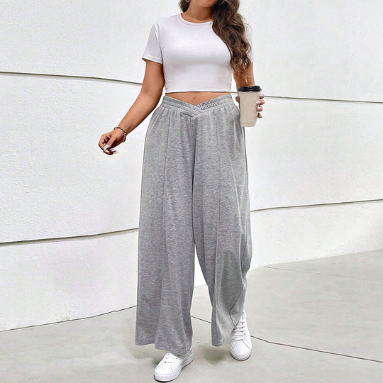 Damen weit geschnittene Freizeithose mit elastischem Bund und Cross-Over-Design EB
