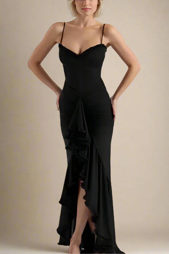 Damen Elegantes Wickelkleid mit Rüschendetails und hohem Schlitz EB