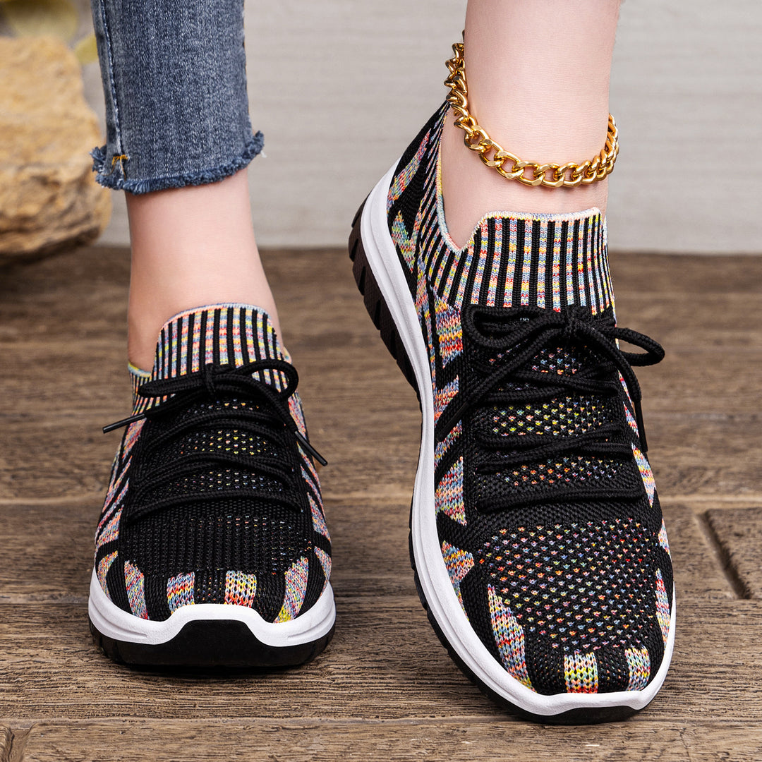 Damen nan gestrickter Sockensneaker mit Jacquard-Muster, elastischem Schaft, integrierter Schnürung und stoßdämpfender Profilsohle EB