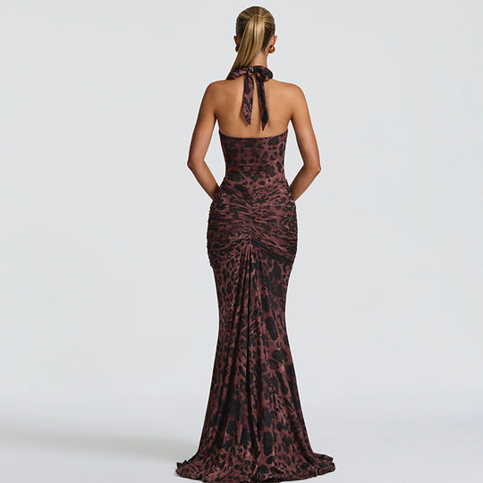 Damen Elegantes Maxikleid mit tiefem V-Ausschnitt und Raffungen EB