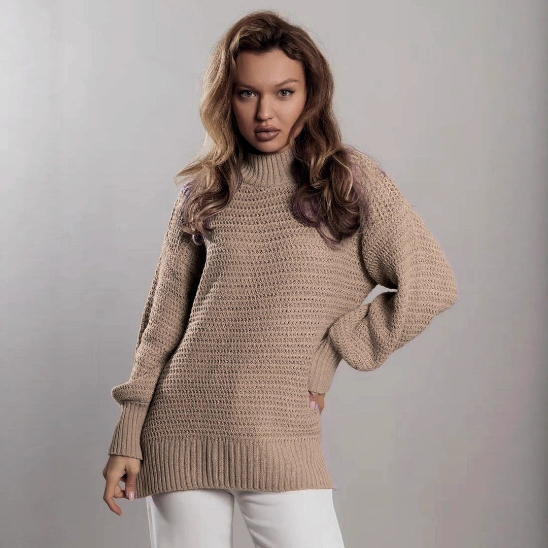 Damen modischer Strickpullover mit strukturiertem Muster und weitem Schnitt EB