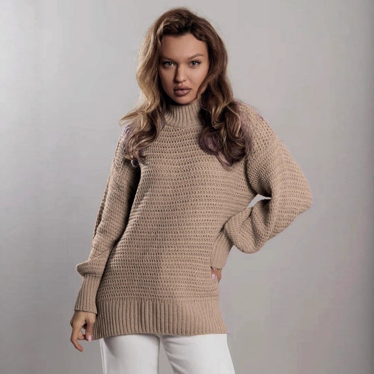 Damen modischer Strickpullover mit strukturiertem Muster und weitem Schnitt EB