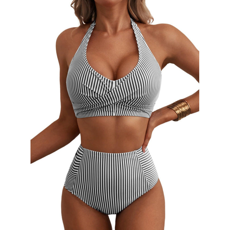 Damen Hochbundiger Streifen-Bikini EB