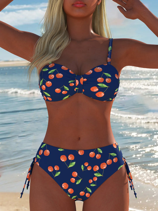 Damen Bikini-Set mit verspieltem Kirschmuster und bequemem Schnitt EB