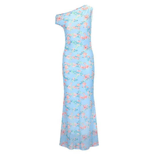 Damen Maxikleid mit asymmetrischem Schnitt und floralem Muster EB