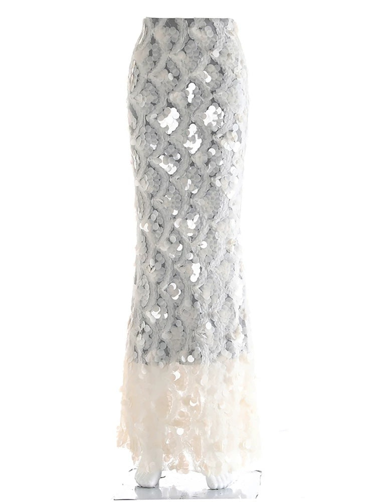 Damen Maxirock mit einzigartigem Volantdesign und transparenter Spitze EB