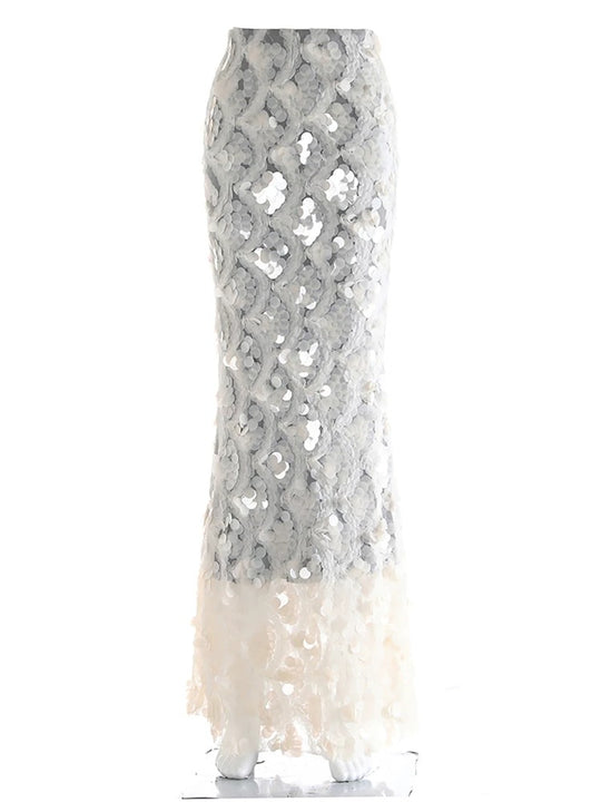 Damen Maxirock mit einzigartigem Volantdesign und transparenter Spitze EB