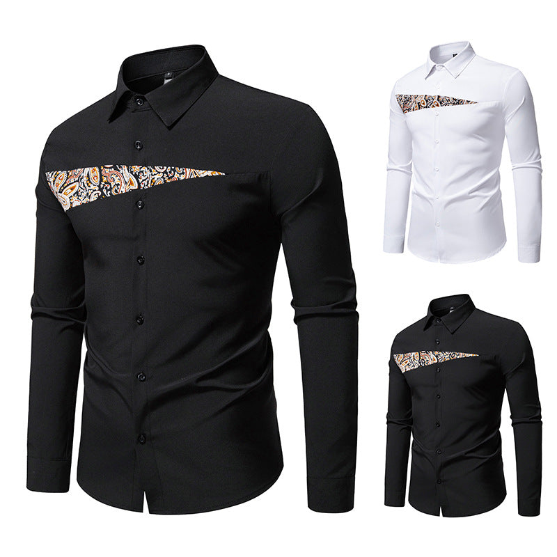 Herren modisches Langarmhemd mit Paisleymuster-Details EB