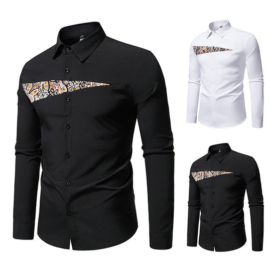 Herren modisches Langarmhemd mit Paisleymuster-Details EB