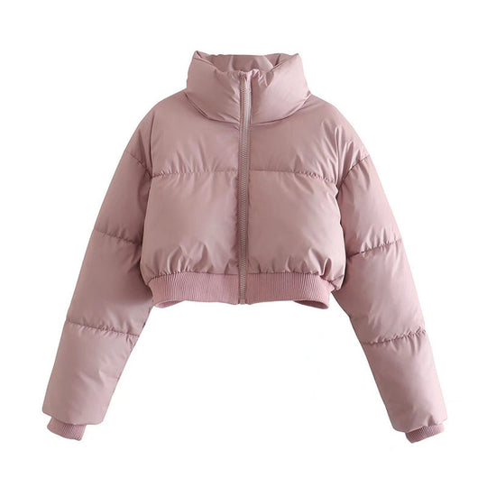 Damen cropped Daunenjacke mit hohem Kragen und elastischem Bund EB