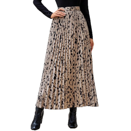 Damen Maxi-Faltenrock mit modischem Muster EB