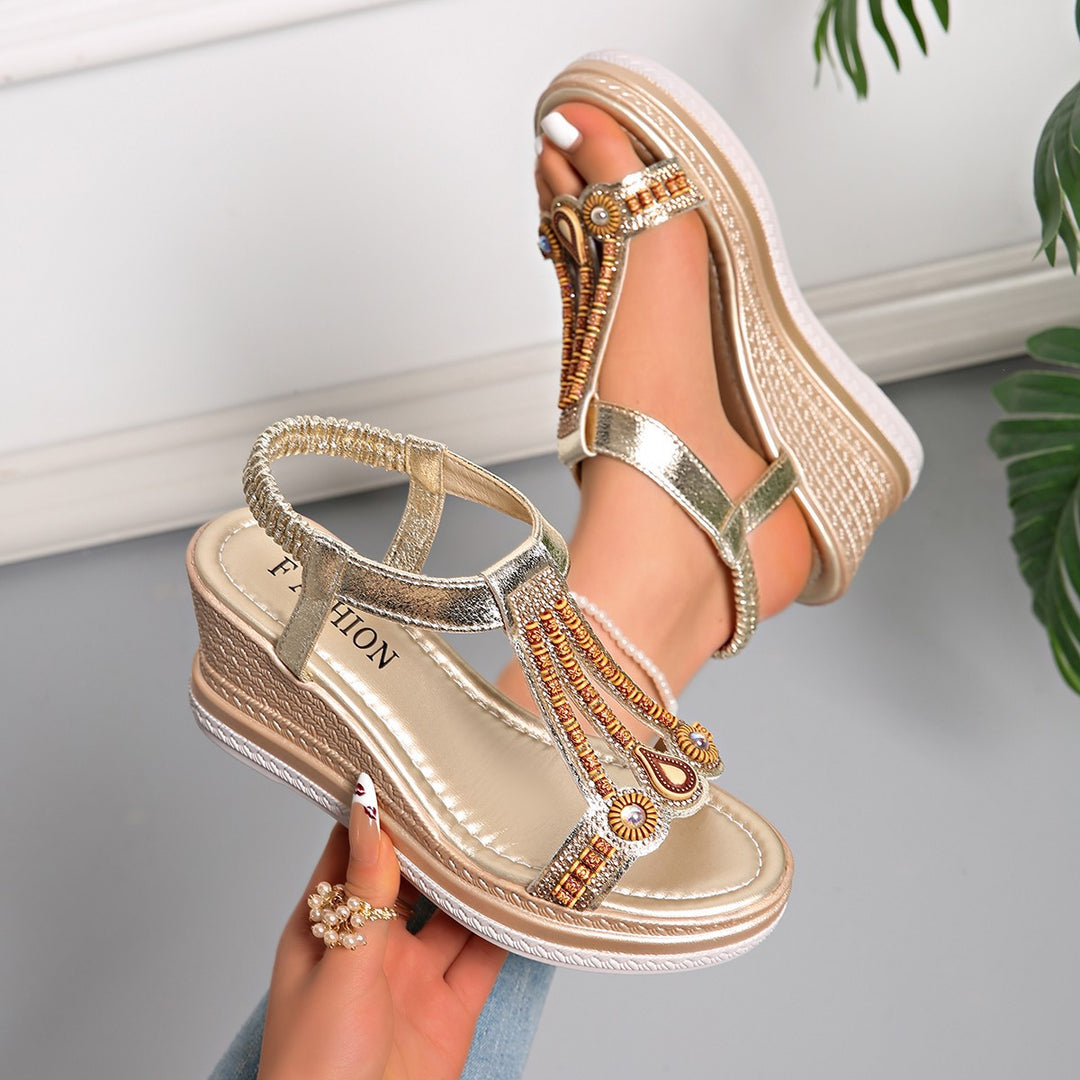 Damen Glamouröse Wedge-Sandalen mit funkelnden Details EB