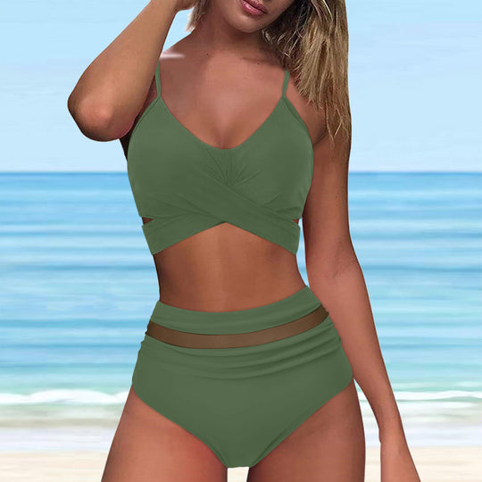 Damen High-Waist Bikini Set mit modischem Wickel-Oberteil EB