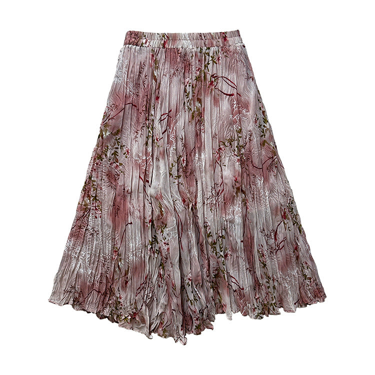 Damen  fein gefalteter Midirock mit Vintage Blumenprint und elastischem Taillenbund EB