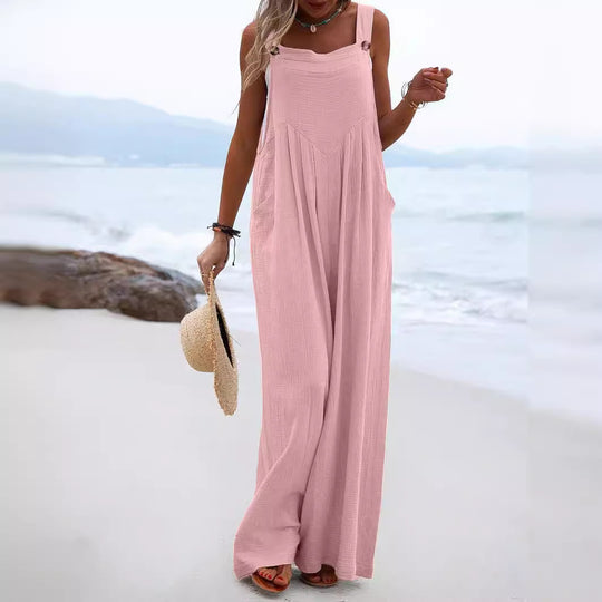 Damen luftiger Jumpsuit mit praktischen Taschen und verstellbaren Trägern EB