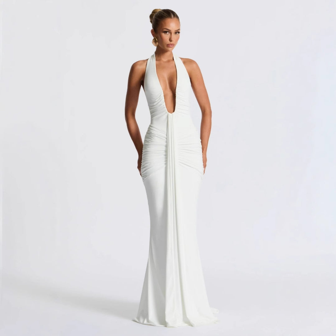 Damen Elegantes Kleid mit tiefem V-Ausschnitt und figurbetontem Schnitt EB