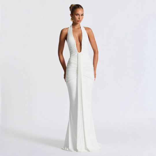 Damen Elegantes Kleid mit tiefem V-Ausschnitt und figurbetontem Schnitt EB